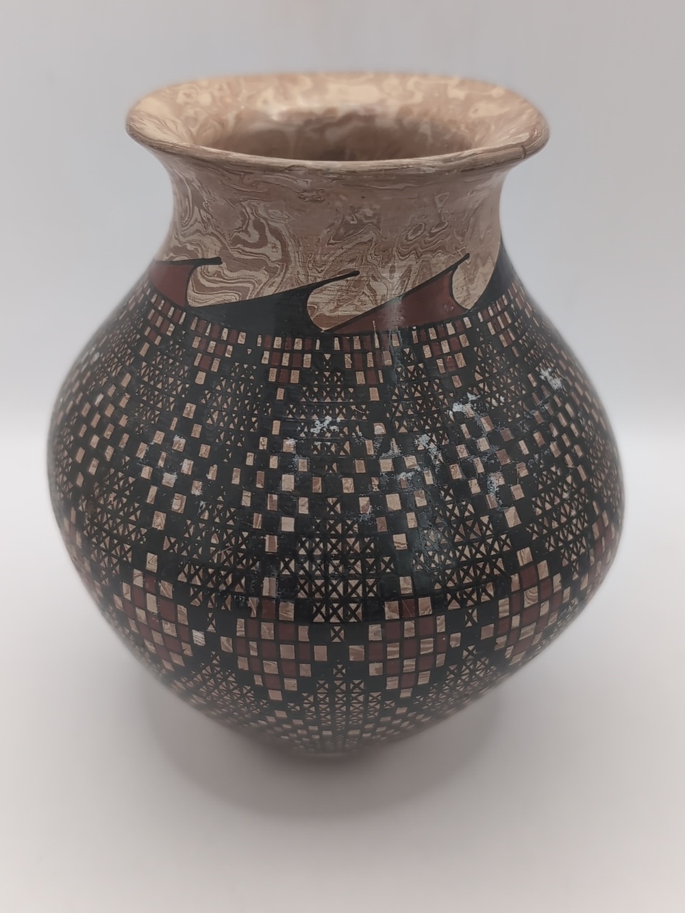 Handmade Signed Mata Ortiz Geometric Polychrome Pottery Bowl Vase - Lazaro Ponce